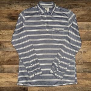 J. Crew Camp Collared Shirt Mens Medium Blue White Striped Twill 100% Cotton